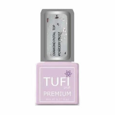 Акція на Топ для гель-лаку Tufi Profi Premium Diamond Potal Top з поталлю та шимером, Пудровий іній, 8 мл від Eva
