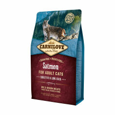 Акція на Сухий корм для кішок з чутливим травленням Carnilove Cat Sensitive & Long Hair з лососем, 2 кг від Eva