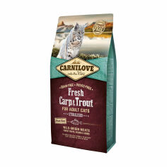 Акція на Сухий корм для стерилізованих кішок Carnilove Fresh Carp & Trout з коропом та фореллю, 6 кг від Eva