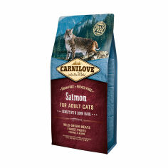 Акція на Сухий корм для кішок Carnilove Cat Sensitive & Long Hair з чутливим травленням, з лососем, 6 кг від Eva
