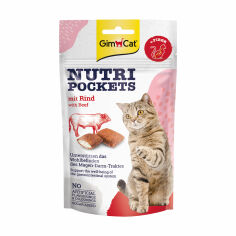 Акція на Вітамінні ласощі для кішок GimCat Nutri Pockets Dental з яловичиною та солодом, 60 г від Eva