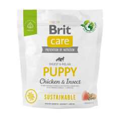 Акция на Сухий корм для цуценят Brit Care Sustainable Puppy з куркою та комахами, 1 кг от Eva