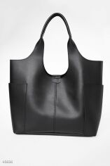 Акция на Чорна сумка-шопер зі щільної екошкіри от Gepur