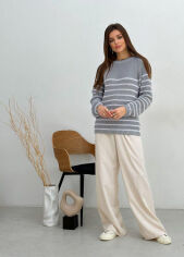 Акція на Джемпер вязаный Cotton Art Knit серый в полоску L/XL від Podushka