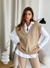 Акція на Жилетка вязаная Cotton бежевая Art Knit Прованс S від Podushka