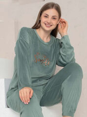 Акция на Піжама (кофта + штани) жіноча великих розмірів бавовняна Boyraz 190026 2XL Зелена от Rozetka