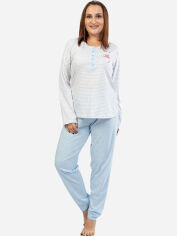 Акція на Піжама (лонгслів + штани) жіноча великих розмірів бавовняна Vienetta 190588 3XL Блакитний/Червоний від Rozetka