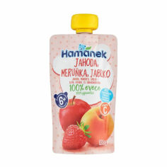 Акція на Дитяче фруктове пюре Hamanek Яблуко, абрикос та персик, від 6 місяців, 100 г від Eva