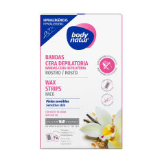 Акція на Воскові смужки для депіляції обличчя Body Natur Wax Strips for Face Sensitive Skin для чутливої шкіри, гіпоалергенні, з ваніллю, 12 шт+2 серветки від Eva