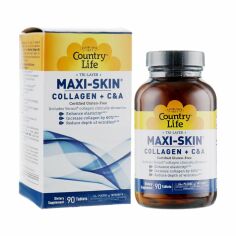 Акція на Дієтична добавка комплекс вітамінів в таблетках Country Life Maxi-Skin Колаген + Вітаміни С та A, 90 шт від Eva