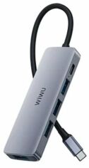 Акція на Wiwu Adapter Alpha 541BC USB-C to 3xUSB+USB3.0+PD 100W Grey від Y.UA