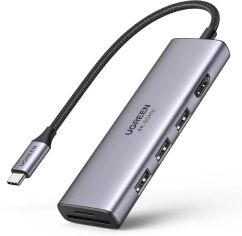 Акція на Ugreen Adapter CM511 USB-C to USB-C+3xUSB 3.0+HDMI+VGA+SD Space Gray (60383) від Y.UA