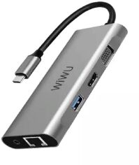 Акція на Wiwu Adapter Alpha A11312H USB-C to 3xUSB + Sd + 2xHDMI + Vga + RJ45 + 3.5mm Space Grey від Y.UA