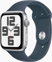 Акция на Apple Watch Se 2 2023 44mm Gps Silver Aluminum Case with Storm Blue Sport Band - S/M (MREC3) от Y.UA