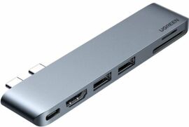 Акция на Ugreen Adapter CM380 Dual USB-C to HDMI+2xUSB 3.0 A+SD+USB-C Space Gray (80856) от Y.UA