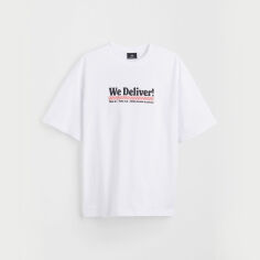 Акція на Футболка бавовняна довга чоловіча H&M 1034065_піца XS Біла від Rozetka