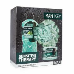 Акция на Подарунковий набір для чоловіків Man Key Sensitive Therapy  (гель для душу-шампунь 2 в 1, 400 мл + крем-мило, 90 г + мочалка-бант) от Eva
