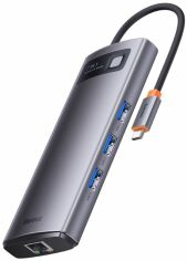 Акция на Baseus Adapter Metal Gleam Series USB-C to 2хHDMI+3хUSB3.0+PD+RJ45 Gray (WKWG040113) от Stylus