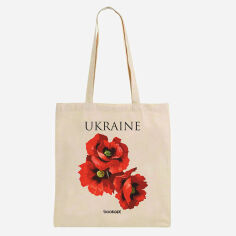Акция на Сумка екошопер жіноча Bookopt Ukraine Червоні маки BK4053 Бежева от Rozetka