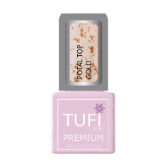 Акция на Каучуковий топ для гель-лаку Tufi Profi Premium Potal Top без липкого шару, з поталью золото, 8 мл от Eva