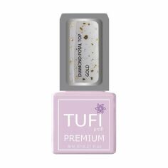 Акция на Топ для гель-лаку Tufi Profi Premium Diamond Potal Top з поталлю та шимером, Золото, 8 мл от Eva