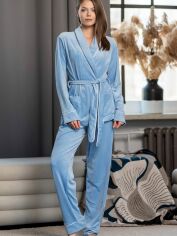 Акция на Піжама (халат + штани) жіноча Maritel Шаль МА-00001605 3XL Блакитна от Rozetka