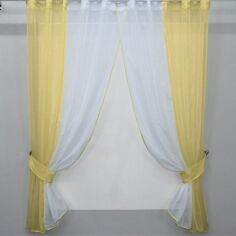 Акция на Комплект кухонних штор VR-Textil № 017к з підв'язками на карниз 1 - 1.5 м 265х170 см Жовтий з білим (50-081) от Rozetka