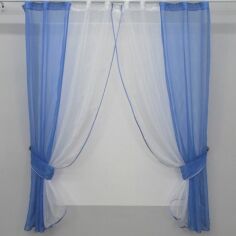 Акція на Комплект кухонних штор VR-Textil № 017к із підв'язками на карниз 1 - 1.5 м Блакитний із білим 170х265 см (50-010) від Rozetka