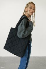 Акция на Чорна стьобана сумка-шопер от Gepur