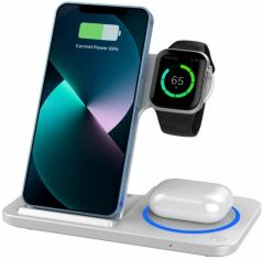 Акция на Wiwu Wireless Charger Power Air 3 in 1 Wi-W020 15W White для Apple iPhone, Apple Watch and Apple AirPods от Y.UA