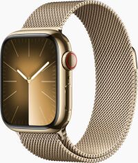 Акція на Apple Watch Series 9 41mm GPS+LTE Gold Stainless Steel Case with Gold Milanese Loop (MRJ73) від Stylus