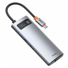 Акція на Baseus Adapter USB-C to 3xUSB3.0+HDMI+RJ45+USB-C Gray (CAHUB-CW0G) від Y.UA