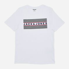 Акція на Футболка бавовняна довга чоловіча Jack & Jones XAZ404030GRYX S Білий/Синій від Rozetka