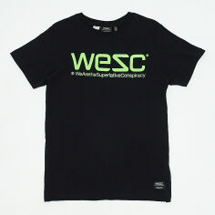 Акція на Футболка бавовняна довга чоловіча WeSC XAZ420987MXDC XS Чорний/Салатовий від Rozetka