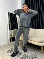Акция на Піжама (світшот + штани) жіноча тепла велюрова AVRORA АО1712549 46-48 Сіра от Rozetka