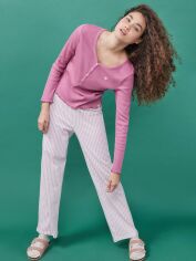 Акция на Піжама (лонгслів + штани) жіноча бавовняна Hi&Bye Hb Stripes Pink Pj 9526809 XS Рожева от Rozetka