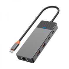 Акція на Wiwu Linker Adapter A923RPT USB-C to 2xUSB-C+2xUSB3.0+2xUSB2.0+SD+RJ45 Gray від Y.UA
