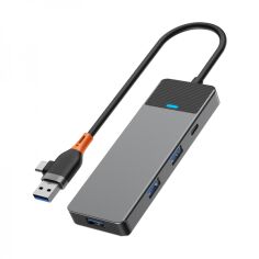 Акція на Wiwu Linker Adapter A431C USB/USB-C to USB-C+3xUSB3.0 Gray від Stylus