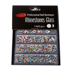 Акція на Стрази для дизайну нігтів PNB Rhinestones Glass Colorful різнокольорові, скло, 1440 шт (мікс розмірів SS2, SS3, SS6, SS8, SS10, SS12) від Eva