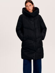Акция на Пальто-куртка довге демісезонне з капюшоном жіноче Reserved 1555N-99X 38 Чорне от Rozetka