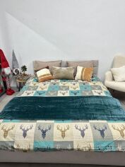 Акція на Комплект постільної білизни Novita Сімейний 2x147x210 см 29345/3 Олені на зеленому Ecotton Фланель від Rozetka