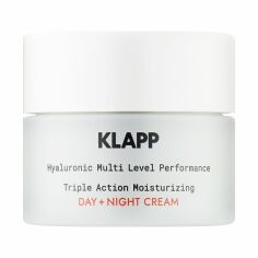 Акція на Зволожувальний крем для обличчя Klapp Balance Hyaluronic Multi Level Performance Triple Action Moisturizing Day + Night Cream потрійної дії, 50 мл від Eva