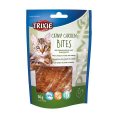 Акція на Ласощі для кішок Trixie Premio Catnip Chicken Bites з курячим філе та кошачою м'ятою, 50 г від Eva
