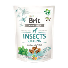 Акція на Ласощі для собак Brit Crunchy Snack Insects комахи, тунець та м'ята, 200 г від Eva