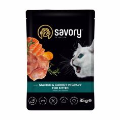 Акція на Вологий корм для кошенят всіх порід Savory For Kitten в соусі, лосось з морквою, 85 г від Eva