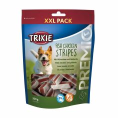 Акція на Ласощі для собак Trixie Premio Chicken and Pollock Stripes XXL з куркою та лососем, 300 г від Eva