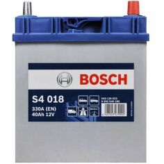 Акція на Автомобильный аккумулятор Bosch 40Ah-12v (S4018), R+, EN330 Азия, клеммы тонкие (5237437153) (0092S40180) від MOYO