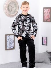 Акція на Дитяча махрова тепла піжама для хлопчика Носи своє 6079-035-4 128 см Лапки на чорному (p-4080-142481) від Rozetka