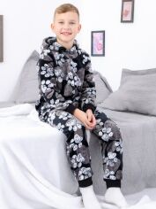 Акція на Дитяча махрова тепла піжама для хлопчика Носи своє 6413-035-4 104 см Лапки на чорному (p-13168-146586) від Rozetka