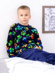 Акція на Дитяча махрова тепла піжама для хлопчика Носи своє 6079-035-4 116 см Чорнильно-синя (лапки) (p-4080-129378) від Rozetka